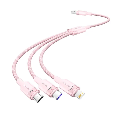 USB 2.0 A és 3 az 1-ben 6A kábel Vention CTRPG 1.5M (rózsaszín)