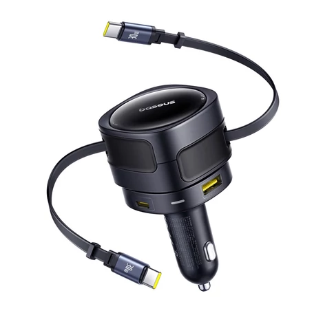 Baseus Enjoyment Max autós töltő USB-C+USB-C kábelekkel és USB-A+USB-C portokkal 90W Fekete