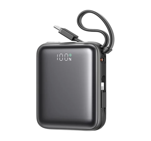 Joyroom Mini PowerBank JR-PBF27 22.5W dupla kábellel 10000mAh (fekete)