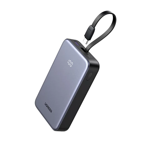 Powerbank 20000mAh Ugreen PB505, USB + USB-C, beépített kábel, 20W (szürke)