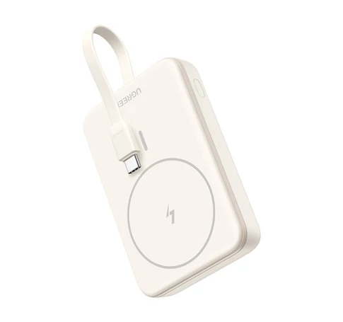 Mágneses powerbank 10000mAh Ugreen PB760, beépített kábel, 20W (bézs)