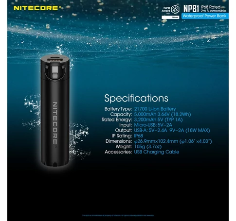 Nitecore NPB1 power bank Lithium-Ion (Li-Ion) 5000 mAh Black