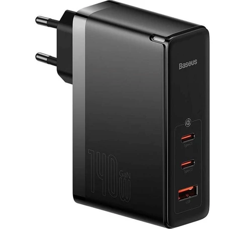 Baseus GaN5 Pro töltő 2xUSB-C, USB-A 140W + USB-C kábel, fekete