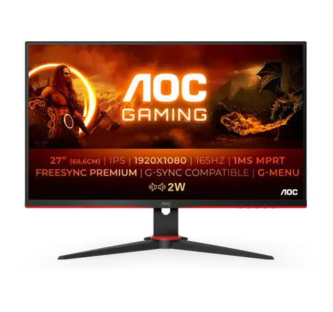 AOC Gaming 165Hz IPS monitor 27" 27G2SPAE/BK, 1920x1080, 16:9, 250cd/m2, 1ms, 2xHDMI/DisplayPort/VGA, hangszóró