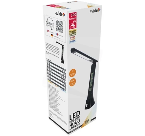 Avide ABLDLC6WBHG ASZTALI LÁMPA LED BŐRHATÁSÚ FEKETE 5W NAPTÁR