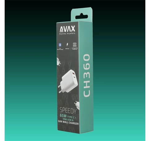 AVAX Hálózati töltő USB-A USB-C 65W, fehér