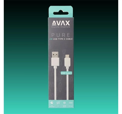 AVAX Töltőkábel, USB-A - USB-C, 2,1A, 2 méter, fehér