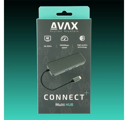 AVAX USB HUB USB-C 8in1 2xUSB3.0, USB-C, HDMI, RJ45, TF/SD, 100W