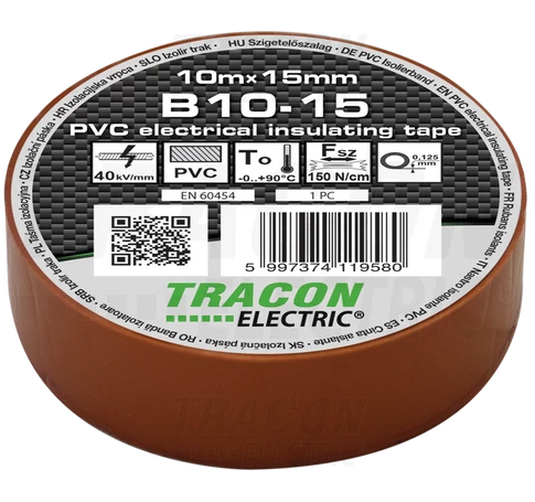 Szigetelőszalag, barna  10m×15mm, PVC, 0-90°C, 40kV/mm