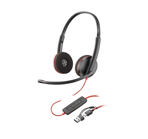 Poly Blackwire 3220 Stereo USB-C Headset +USB-C/A Adapter