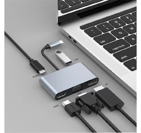 BLACKBIRD 5in1 Dokkoló USB-C - USB, PD, HDMI, VGA, DP