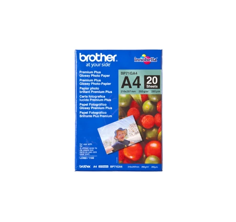 BROTHER Fotópapír BP71GA4, Prémium fényes fotópapír (A4 / 20 lap / 260g/m2)