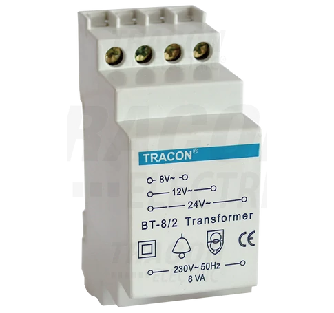 Biztonsági (csengő) transzformátor  230V / 8-12-24V AC, max.8 VA