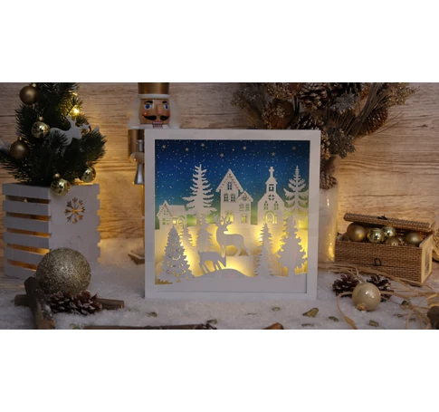 LED karácsonyi tájkép, fa, elemes (X22097)  Timer 6+18h, 12LED, 3000K, 2xAA