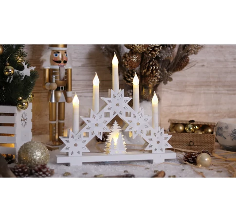 LED karácsonyi gyertyapiramis,csillag,fa,fehér,elemes(X22099)  Timer 6+18h,5LED, 3000K, 2xAA