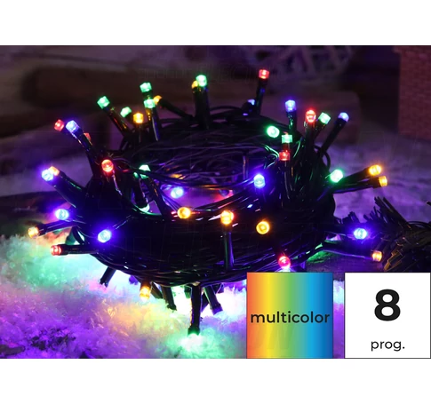 Karácsonyi programozható fényfüzér,színes,kül/beltér(X22021)  230VAC, 5+20M, 200LED, 6W, RGB, IP44