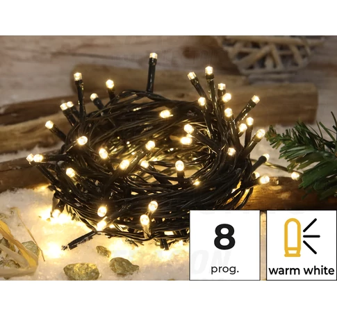 Karácsonyi programozható fényfüzér, kültéri/beltéri (X22017)  230VAC, 5+20M, 200LED, 6W, 2600-2700K, IP44
