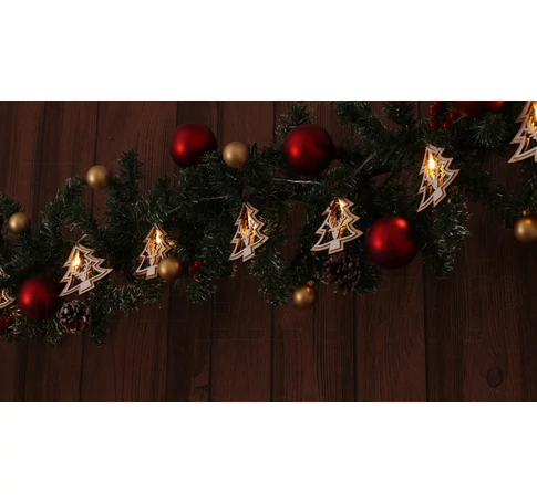 LED karácsonyi lánc, fenyő, szarvas, fa, elemes (X22055)  Timer 6+18h,10LED, 3000K, 2xAA