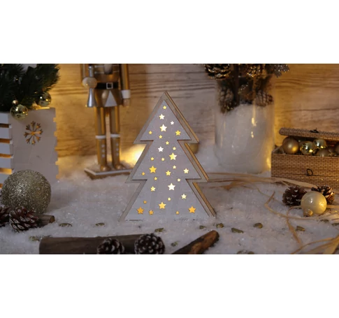 LED karácsonyi fenyő, fa, elemes (X22041)  Timer 6+18h, 4LED, 3000K, 2xAAA
