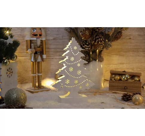 LED karácsonyi fenyő, fehér, fa, elemes (X22100)  Timer 6+18h,7LED, 3000K, 2xAA
