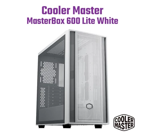 COOLER MASTER Ház ATX MasterBox 600 LITE, Tápegység nélkül, Üvegfalú, fehér