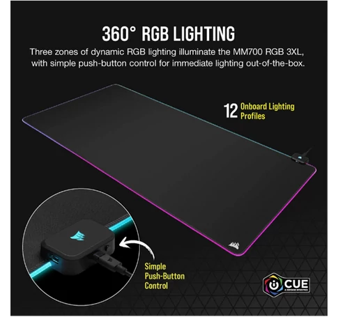 CORSAIR Egérpad MM700 RGB Extended 3XL Gaming, 1220x610mm, fekete