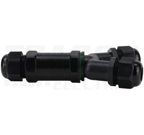 Tömítőszelencés kábeltoldó, Y-elágazó  0.5-4 mm2, IP68, PC+PA6.6, 3P, 450VAC, 24A