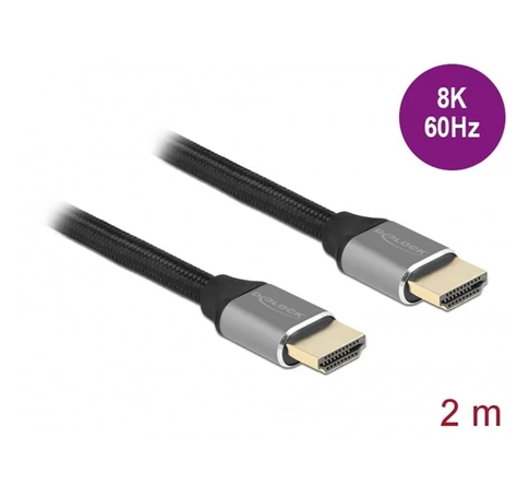 DELOCK kábel HDMI male / male összekötő 48 Gbps 8K 60Hz tanúsítvánnyal 2m szürke