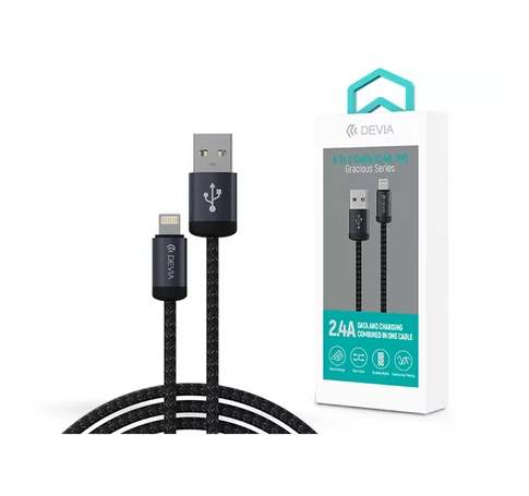 DEVIA ST108035 Gracious v2 12W USB/Lightning 1m -es fekete adat-és töltőkábel