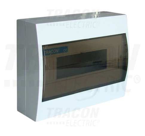 Falon kívüli elosztódoboz, füstszínű ajtóval, N/PE sínnel  1×12 modul, IP40, (H×W×D=200×256×95mm)
