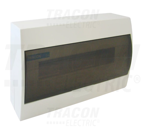 Falon kívüli elosztódoboz, füstszínű ajtóval, N/PE sínnel  1×18 modul, IP40, (H×W×D=220×364×96mm)