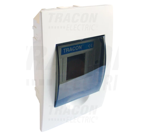 Süllyesztett elosztódoboz, füstszínű ajtóval, N/PE sínnel  1×4 modul, IP40, (H×W×D=200×112×66mm)
