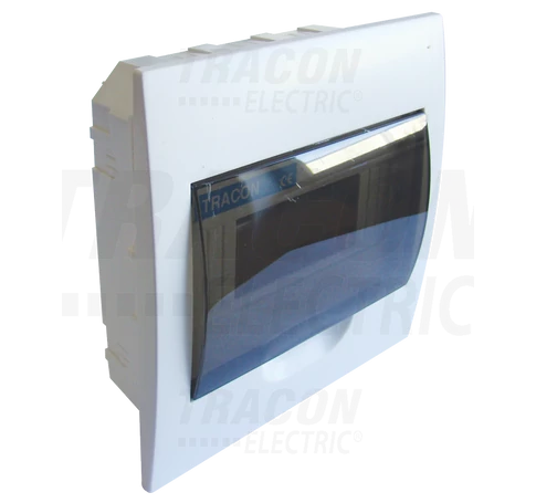 Süllyesztett elosztódoboz, füstszínű ajtóval, N/PE sínnel  1×8 modul, IP40, (H×W×D=200×186×66mm)
