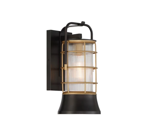 ELSTEAD Eurofase outdoor wall light, height 335mm, 1xE27, IP44 - ELS-QN-RIVAMAR-S-BLK-GD