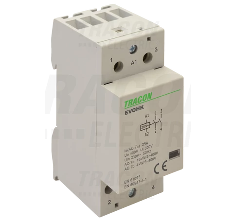 Installációs kontaktor  230V, 50Hz, 2 Mod, 2×NO, AC1/AC7a, 40A,