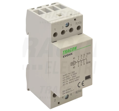 Installációs kontaktor  24V, 50Hz, 2 Mod, 4×NO, AC1/AC7a, 25A,