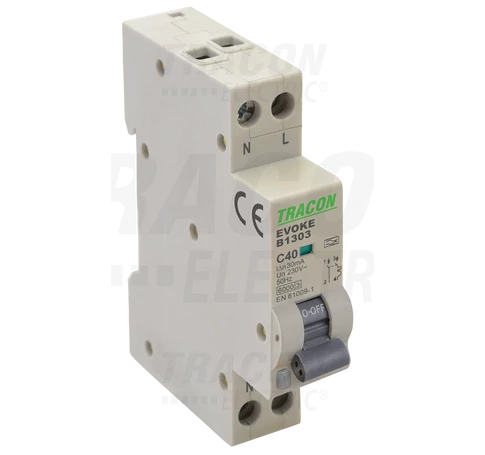 Kombinált védőkapcsoló, elektronikus, 2P, 1 modul, B kar.  B13, 30mA, 6kA, AC,