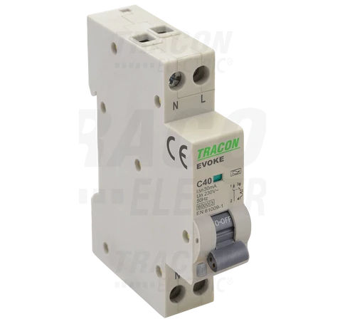 Kombinált védőkapcsoló, elektronikus, 2P, 1 modul, B kar.  B20, 30mA, 6kA, AC,