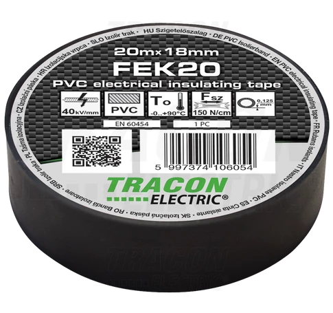 Szigetelőszalag, fekete  20m×18mm, PVC, 0-90°C, 40kV/mm
