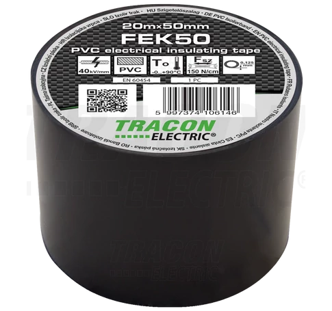 Szigetelőszalag, fekete  20m×50mm, PVC, 0-90°C, 40kV/mm