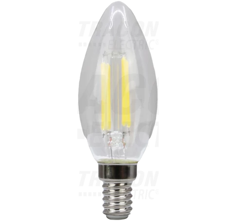 COG LED gyertya fényforrás, átlátszó  230 VAC, E14, 4W, 470 lm, C35, 2700K, EEI=E