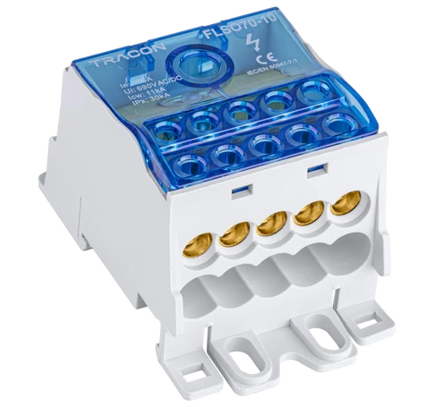 Fővezetéki leágazó sorkapocs nyitható fedéllel  1×70(50)mm2 / 10×16mm2, 690VAC/DC, 175A