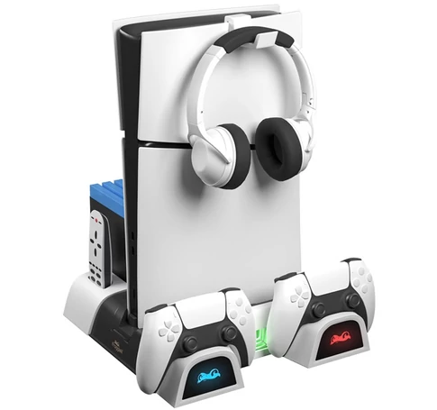 FROGGIEX PS5/PS5 Slim Kiegészítő Ventilátoros állvány + Headset tartó Fehér, FX-P5-C4-W