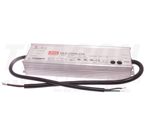 Professzionális fém házas LEDmeghajtó  90-305 VAC / 24 VDC, 240 W, 0-10 A, PFC, IP65