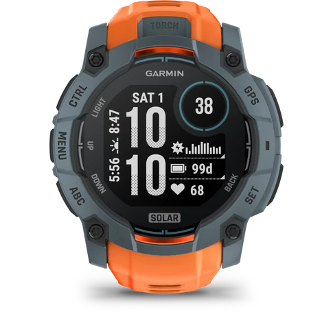 Instinct 3, 50mm Solar, Grey, orange strap