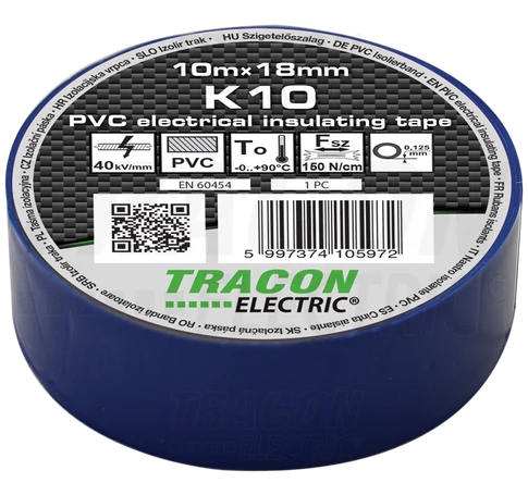 Szigetelőszalag, kék  10m×18mm, PVC, 0-90°C, 40kV/mm