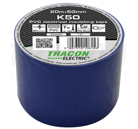 Szigetelőszalag, kék  20m×50mm, PVC, 0-90°C, 40kV/mm