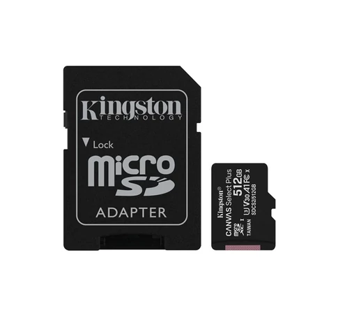 KINGSTON Memóriakártya MicroSDXC 512GB Canvas Select Plus 100R A1 C10 + Adapter