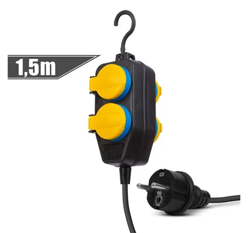 Delight 20223D KÜLTÉRI ELOSZTÓ 2-ES FEDÉLLEL 1,5 M, GUMI, IP44