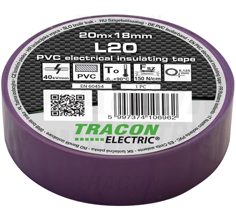 Szigetelőszalag, lila  20m×18mm, PVC, 0-90°C, 40kV/mm